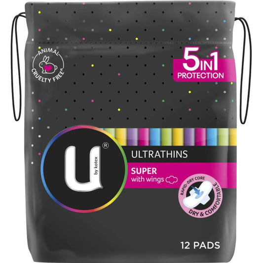 U By Kotex 5 in 1 Protection Ultrathins Super with Wings 12 pads