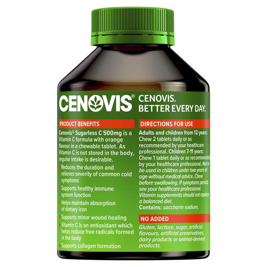 Cenovis Sugarless Vitamin C for Immune Support 500mg - 300 Orange Flavour Chewable Tablets