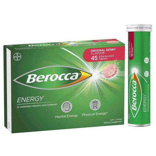 Berocca Energy 维生素 B 和 C 原味浆果味泡腾片 45 片装