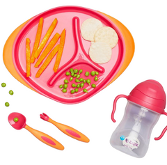 B.Box Toddler Sippy Cup and Cutlery Plate Set Pink