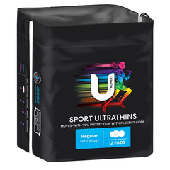 U by Kotex Sport Ultrathins Pads Regular Wing 12 Pack