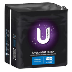 U by Kotex Extra Overnight Pads Wing 10 Pack