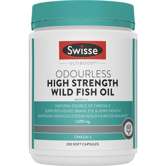 Swisse Ultiboost Odourless High Strength Wild Fish Oil 1500mg 200 Capsules