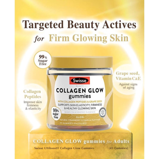 Swisse Beauty Collagen Glow 45 Gummies Natural Strawberry & Vanilla Flavour