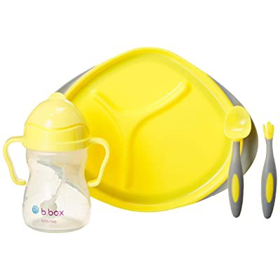 B.Box Toddler Sippy Cup and Cutlery Plate Set Yellow