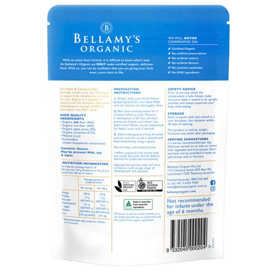 Bellamy's Organic Apple Cinnamon Baby Porridge 125g