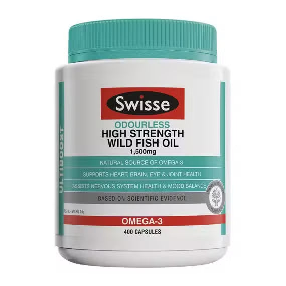 Swisse Ultiboost 无味 Omega-3 高强度野生鱼油 EPA DHA 1500 毫克 400 粒胶囊