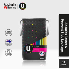 U by Kotex Extra Super Pads Maximum Protection with Wings 14 Pads