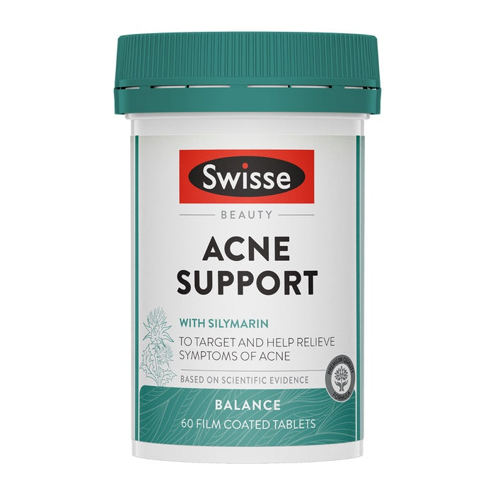 Swisse Beauty Acne Support 60 Film Coated Tablets with Silymarin Help Relieve Symptoms of Acne